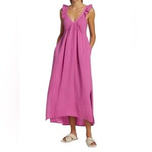 EUC XIRENA Leyla Ruffled Cotton Gauze Dress in Rosebud Pink Sz S